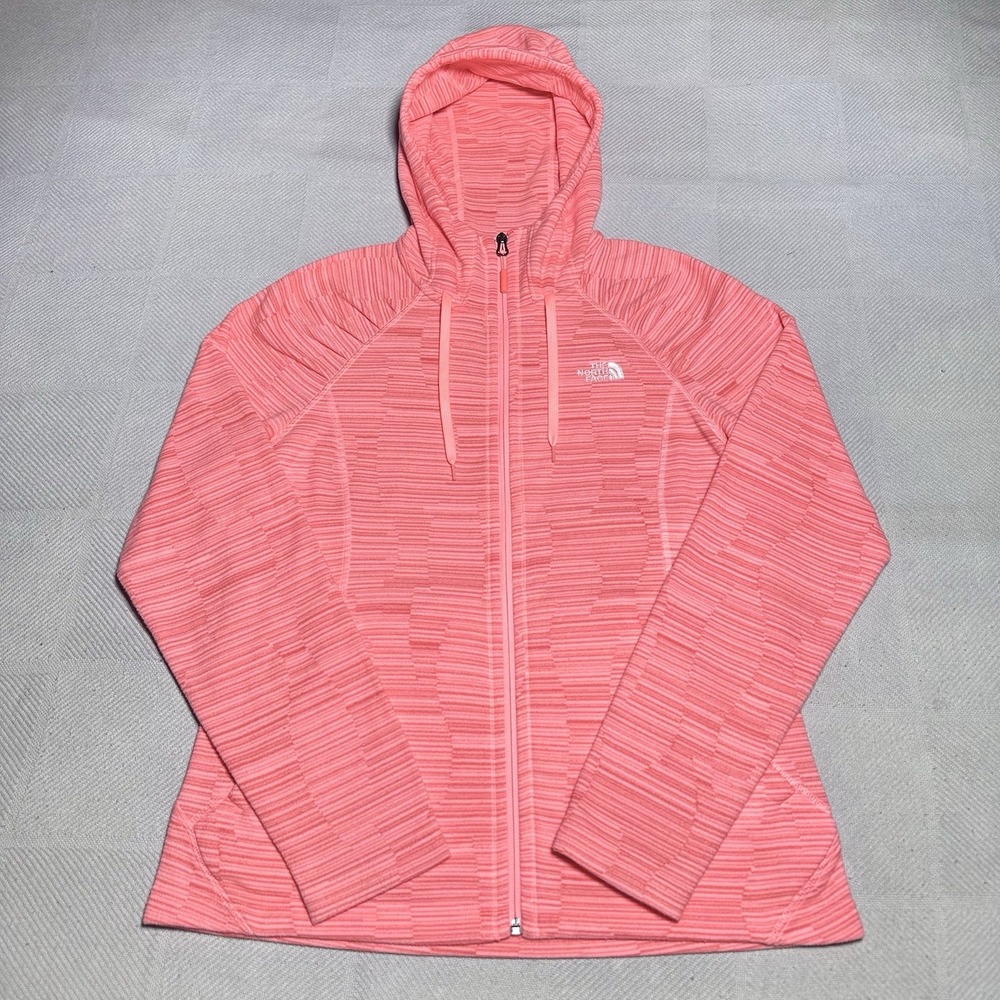 The North Face Mezzaluna Hoodie Womens Medium‎ Pink Fleece Full Zip Stripe